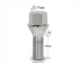 Колёсный болт длиной 24 мм Вектор M12 1.5 24 под гаечный ключ (пос.место: конус) Ford EcoSport дорестайлинг (2003-2007) 