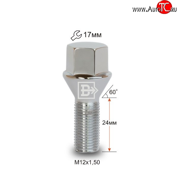 112 р. Колёсный болт длиной 24 мм Вектор M12 1.5 24 под гаечный ключ (пос.место: конус) Chevrolet Lova (2006-2010)