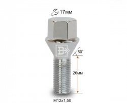 Колёсный болт длиной 26 мм Вектор M12 1.5 26 под гаечный ключ (пос.место: конус) Honda Civic FK2 хэтчбэк 5 дв. (2011-2016) 