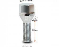 Колёсный болт длиной 28 мм Вектор M12 1.25 28 под гаечный ключ (пос.место: конус) Nissan Almera Classic седан B10 (2006-2013) 