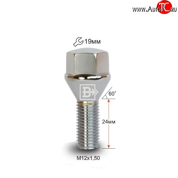112 р. Колёсный болт длиной 24 мм Вектор M12 1.5 24 под гаечный ключ (пос.место: конус) Brilliance V5 (2012-2018)