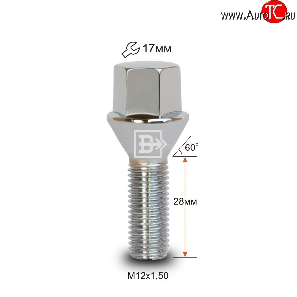 112 р. Колёсный болт длиной 28 мм Вектор M12 1.5 28 под гаечный ключ (пос.место: конус) Chevrolet Lova (2006-2010)