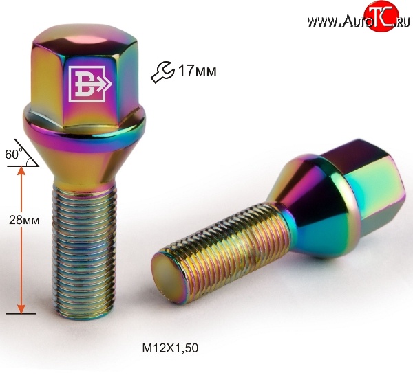 130 р. Колёсный болт длиной 28 мм Вектор M12 1.5 28 под гаечный ключ (пос.место: конус)    с доставкой в г. Владивосток