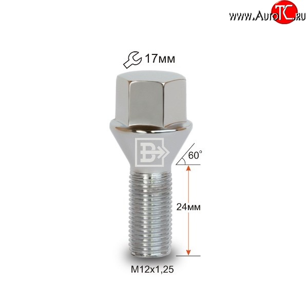 112 р. Колёсный болт длиной 24 мм Вектор M12 1.25 24 под гаечный ключ Brilliance H230 седан (2015-2017)