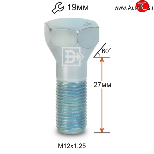 34 р. Колёсный болт длиной 27 мм Вектор M12 1.25 27 под гаечный ключ Changan Eado (2011-2018)