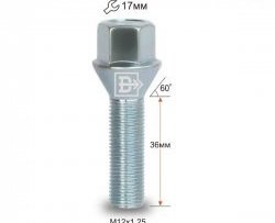 Колёсный болт длиной 36 мм Вектор M12 1.25 36 под гаечный ключ Changan Eado (2011-2018) 