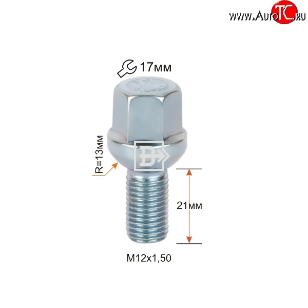 92 р. Колёсный болт длиной 21 мм Вектор M12 1.5 21 под гаечный ключ Great Wall Hover M4 (2012-2016)