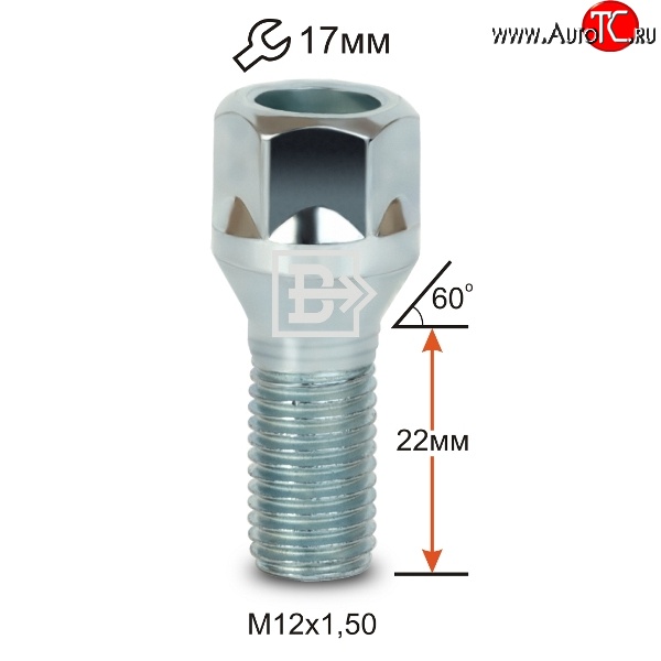 47 р. Колёсный болт длиной 22 мм Вектор M12 1.5 22 под гаечный ключ Toyota Estima XR10,XR20 (1990-1999)