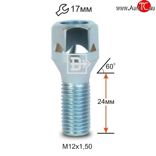 47 р. Колёсный болт длиной 24 мм Вектор M12 1.5 24 под гаечный ключ Hyundai Matrix 1 FC 2-ой рестайлинг (2008-2010)