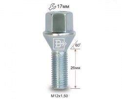 Колёсный болт длиной 26 мм Вектор M12 1.5 26 под гаечный ключ Chevrolet Lova (2006-2010) 