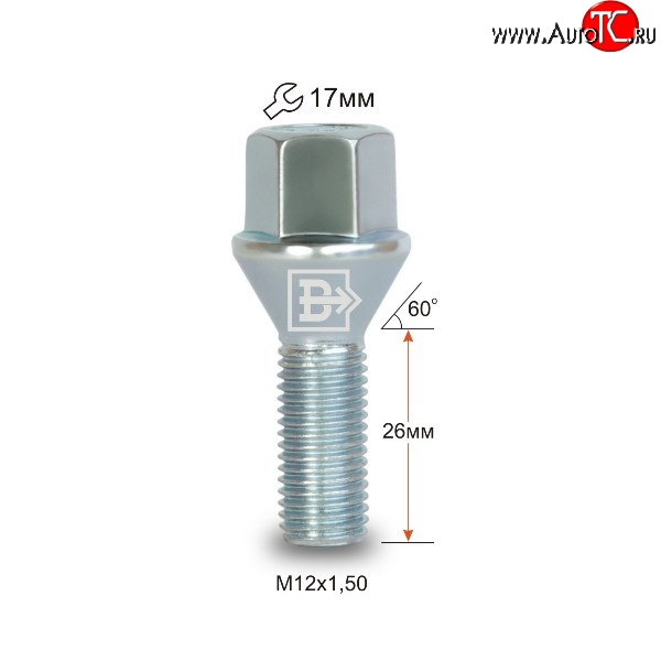 81 р. Колёсный болт длиной 26 мм Вектор M12 1.5 26 под гаечный ключ Chery Amulet (Corda) A15 лифтбэк (2003-2010)