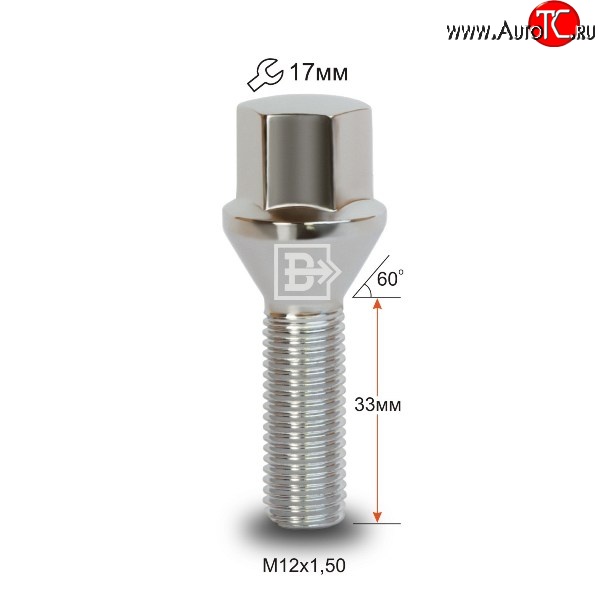 112 р. Колёсный болт длиной 33 мм Вектор M12 1.5 33 под гаечный ключ (пос.место: конус) Chevrolet Lova (2006-2010)