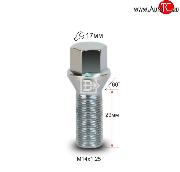146 р. Колёсный болт длиной 29 мм Вектор M14 1.25 29 под гаечный ключ (пос.место: конус) BMW 5 серия F11 рестайлинг, универсал (2013-2017)
