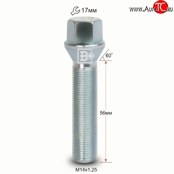 195 р. Колёсный болт длиной 56 мм Вектор M14 1.25 56 под гаечный ключ BMW 3 серия E90 седан дорестайлинг (2004-2008)