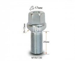 123 р. Колёсный болт длиной 25 мм Вектор M14 1.5 25 под гаечный ключ Audi 100 C3 универсал рестайлинг (1987-1991). Увеличить фотографию 1