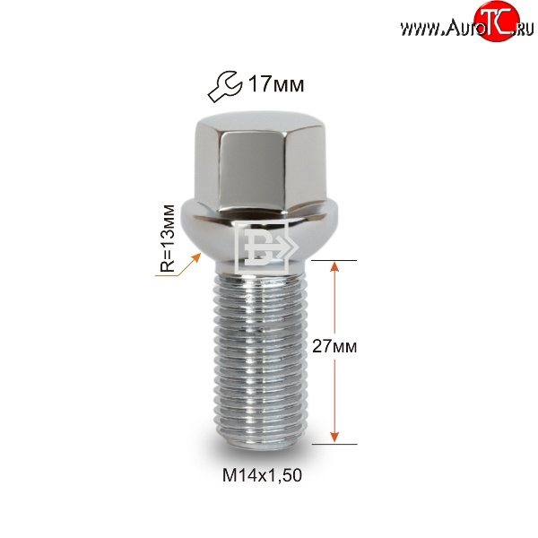 112 р. Колёсный болт длиной 27 мм Вектор M14 1.5 27 под гаечный ключ (пос.место: сфера) Chrysler 300C LX седан (2004-2011)