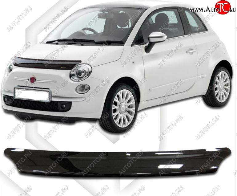 1 799 р. Дефлектор капота CA-Plastic  Fiat 500  312,FF (2007-2020) дорестайлинг хэтчбэк 3 дв., рестайлинг хэтчбэк 3 дв. (Classic черный, Без надписи)  с доставкой в г. Владивосток