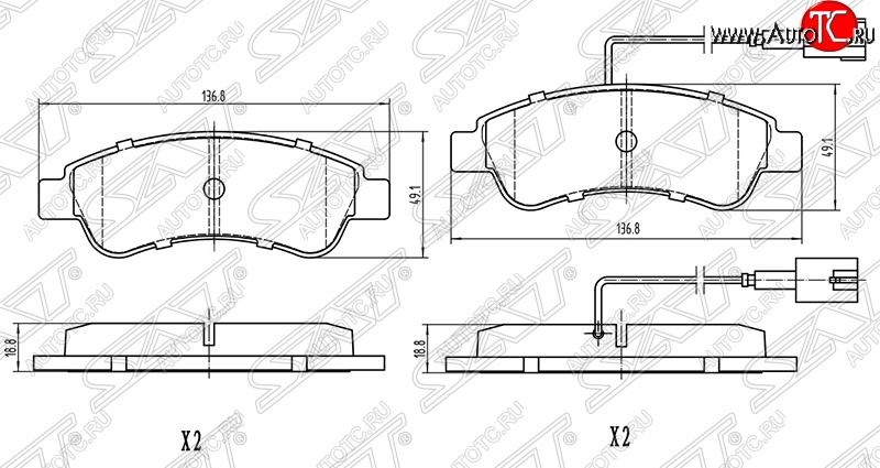 1 129 р. Колодки тормозные задние SAT (2 датчика износа)  Peugeot Boxer  250 (2006-2014)  с доставкой в г. Владивосток