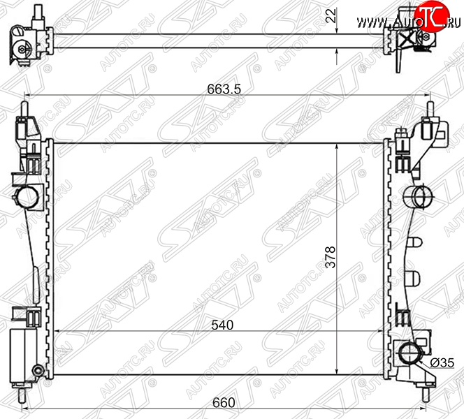 6 249 р. Радиатор двигателя SAT (пластинчатый, 1.0/1.2/1.4/1.6, МКПП/АКПП) Opel Corsa D дорестайлинг, хэтчбэк 3 дв. (2006-2010)  с доставкой в г. Владивосток