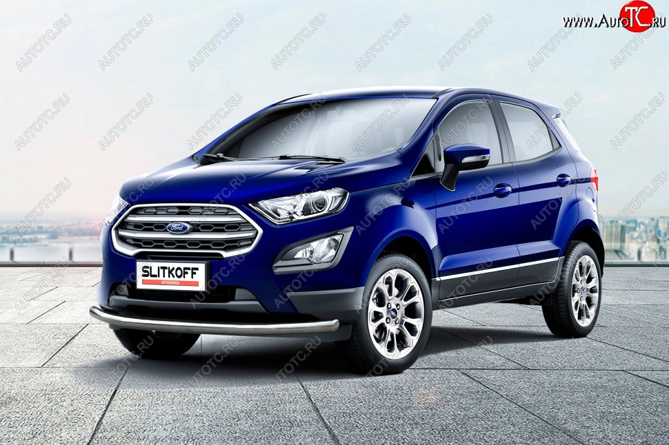 12 649 р. Защита заднего бампера Slitkoff (d57 мм)  Ford EcoSport  B515 (2017-2019) рестайлинг (Нержавейка, Полированная)  с доставкой в г. Владивосток