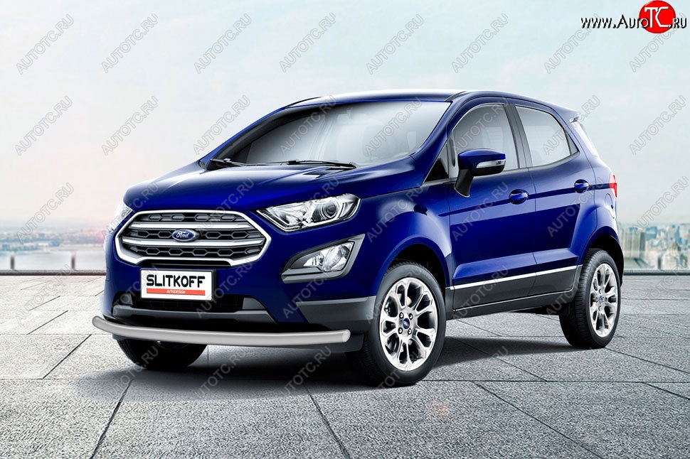 8 849 р. Защита заднего бампера Slitkoff (d57 мм)  Ford EcoSport  B515 (2017-2019) рестайлинг (Сталь с полимерным покрытием. Цвет: серебристый)  с доставкой в г. Владивосток