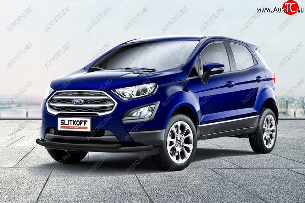 11 399 р. Защита переднего бампера Slitkoff (двойная, d57/42)  Ford EcoSport  B515 (2017-2019) рестайлинг (Сталь с полимерным покрытием. Цвет: чёрный)  с доставкой в г. Владивосток