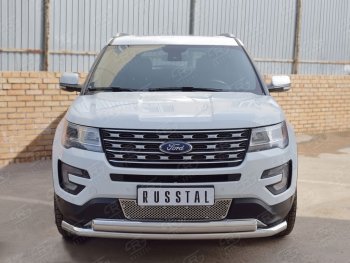 22 949 р. Защита переднего бампера (2 трубыØ63 и 75х42 мм, нержавейка) Russtal Ford Explorer U502 1-ый рестайлинг, 5 дв. (2015-2018)  с доставкой в г. Владивосток. Увеличить фотографию 2