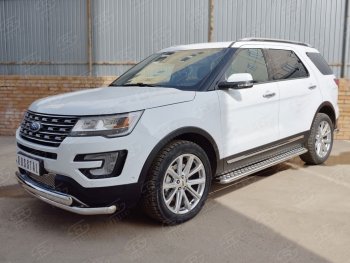 22 949 р. Защита переднего бампера (2 трубыØ63 и 75х42 мм, нержавейка) Russtal Ford Explorer U502 1-ый рестайлинг, 5 дв. (2015-2018)  с доставкой в г. Владивосток. Увеличить фотографию 3