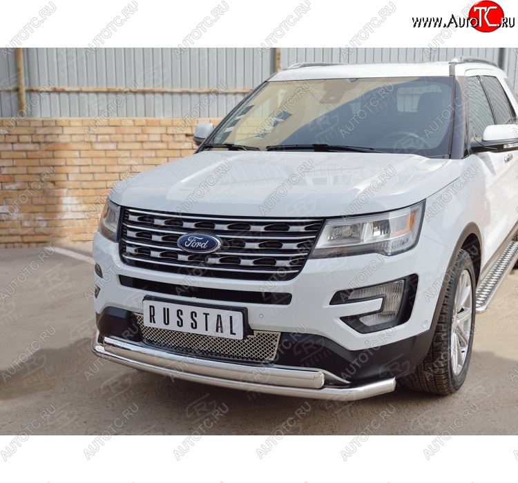 22 949 р. Защита переднего бампера (2 трубыØ63 и 75х42 мм, нержавейка) Russtal Ford Explorer U502 1-ый рестайлинг, 5 дв. (2015-2018)  с доставкой в г. Владивосток