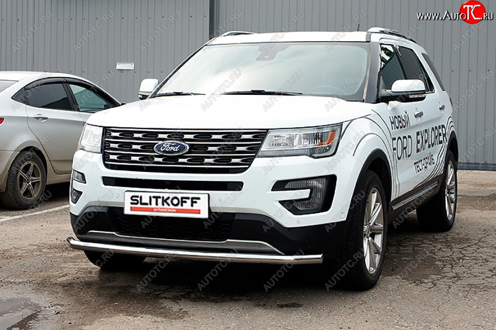 13 549 р. Защита переднего бампера Slitkoff (d57 мм)  Ford Explorer  U502 (2015-2018) 1-ый рестайлинг, 5 дв. (Нержавеющая сталь)  с доставкой в г. Владивосток