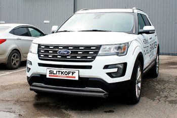 16 749 р. Защита переднего бампера Slitkoff (d76 мм)  Ford Explorer  U502 (2015-2018) 1-ый рестайлинг, 5 дв. (Нержавейка, Полированная)  с доставкой в г. Владивосток. Увеличить фотографию 2