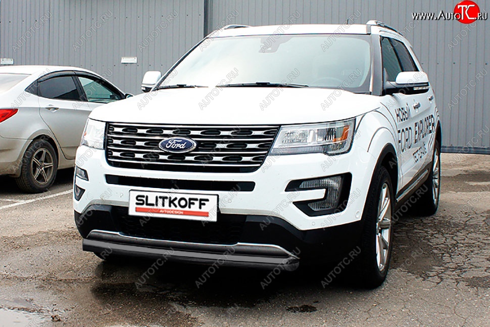 12 999 р. Защита переднего бампера Slitkoff (d76 мм) Ford Explorer U502 1-ый рестайлинг, 5 дв. (2015-2018) (Сталь с полимерным покрытием. Цвет: чёрный)  с доставкой в г. Владивосток