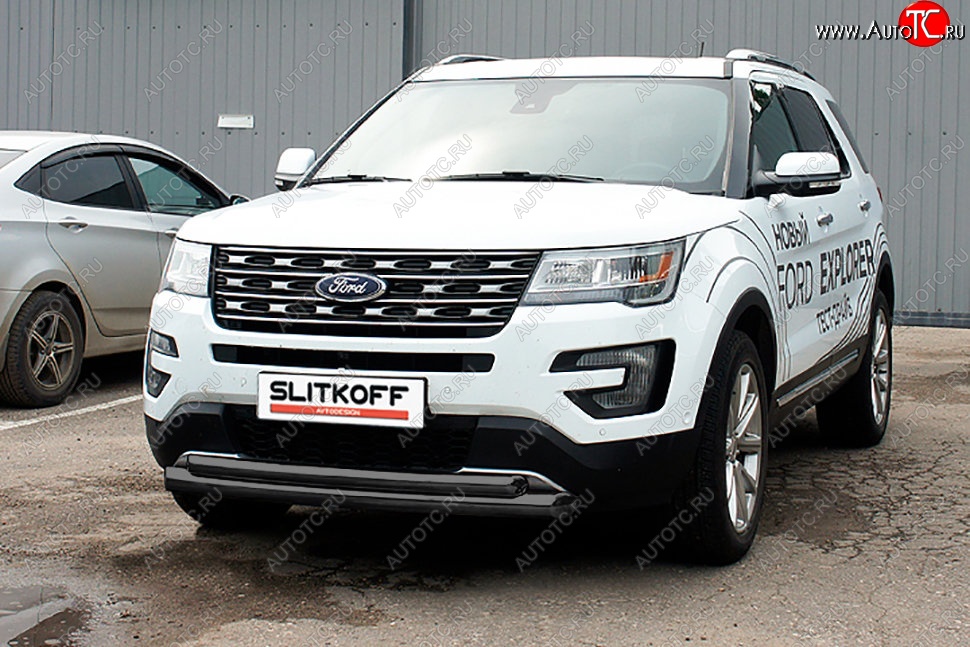 13 599 р. Защита переднего бампера Slitkoff (двойная, d76/57 мм)  Ford Explorer  U502 (2015-2018) 1-ый рестайлинг, 5 дв. (Сталь с полимерным покрытием. Цвет: чёрный)  с доставкой в г. Владивосток