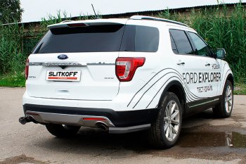 13 999 р. Защита заднего бампера Slitkoff (d76 мм, уголки)  Ford Explorer  U502 (2015-2018) 1-ый рестайлинг, 5 дв. (Нержавейка, Полированная)  с доставкой в г. Владивосток. Увеличить фотографию 2