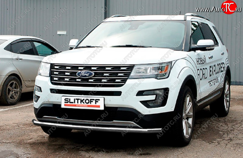 9 499 р. Защита переднего бампера Slitkoff (Ø 57 мм).  Ford Explorer  U502 (2015-2018) 1-ый рестайлинг, 5 дв. (Сталь с полимерным покрытием. Цвет: серебристый)  с доставкой в г. Владивосток