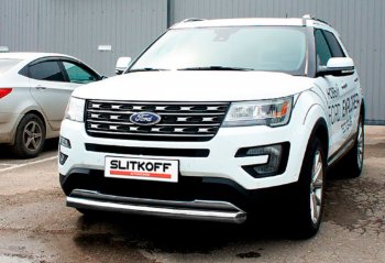 Защита переднего бампера Slitkoff (Ø 76 мм). Ford (Форд) Explorer (Експлорер)  U502 (2015-2018) U502 1-ый рестайлинг, 5 дв.