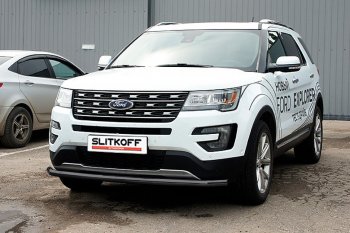 9 499 р. Защита переднего бампера Slitkoff (d57 мм)  Ford Explorer  U502 (2017-2019) 2-ой рестайлинг, 5 дв. (Сталь с полимерным покрытием. Цвет: чёрный)  с доставкой в г. Владивосток. Увеличить фотографию 1