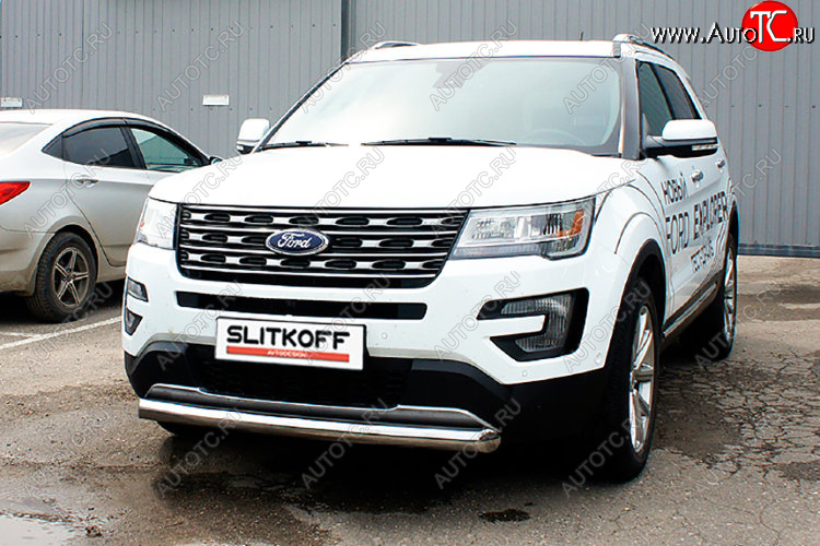 12 999 р. Защита переднего бампера Slitkoff (Ø 76 мм)  Ford Explorer  U502 (2017-2019) 2-ой рестайлинг, 5 дв. (Цвет: серебристый)  с доставкой в г. Владивосток