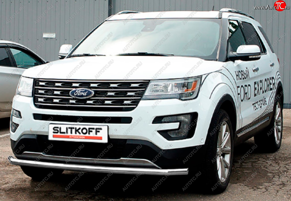 9 499 р. Защита переднего бампера Slitkoff (Ø 57 мм).  Ford Explorer  U502 (2017-2019) 2-ой рестайлинг, 5 дв. (Сталь с полимерным покрытием. Цвет: серебристый)  с доставкой в г. Владивосток