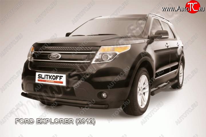 12 999 р. Защита переднего бампера d57/d57 Slitkoff  Ford Explorer  U502 (2010-2016) дорестайлинг (Цвет: серебристый)  с доставкой в г. Владивосток