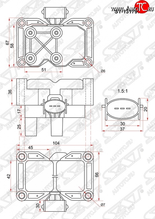 1 639 р. Катушка зажигания SAT (модуль)  Ford Fiesta (5), Focus (1,  2), Mondeo  с доставкой в г. Владивосток