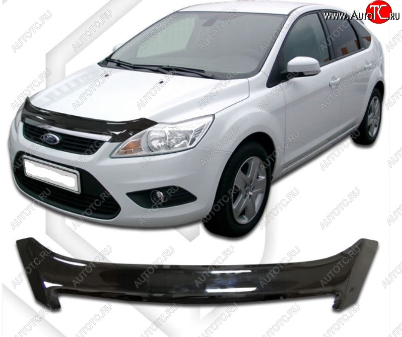 2 099 р. Дефлектор капота CA-Plastiс  Ford Focus  2 (2007-2011) хэтчбэк 3 дв. рестайлинг, хэтчбэк 5 дв. рестайлинг (Classic черный, Без надписи)  с доставкой в г. Владивосток