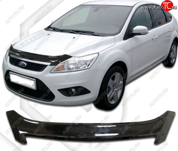 2 099 р. Дефлектор капота CA-Plastiс  Ford Focus  2 (2007-2011) седан рестайлинг (Classic черный, Без надписи)  с доставкой в г. Владивосток