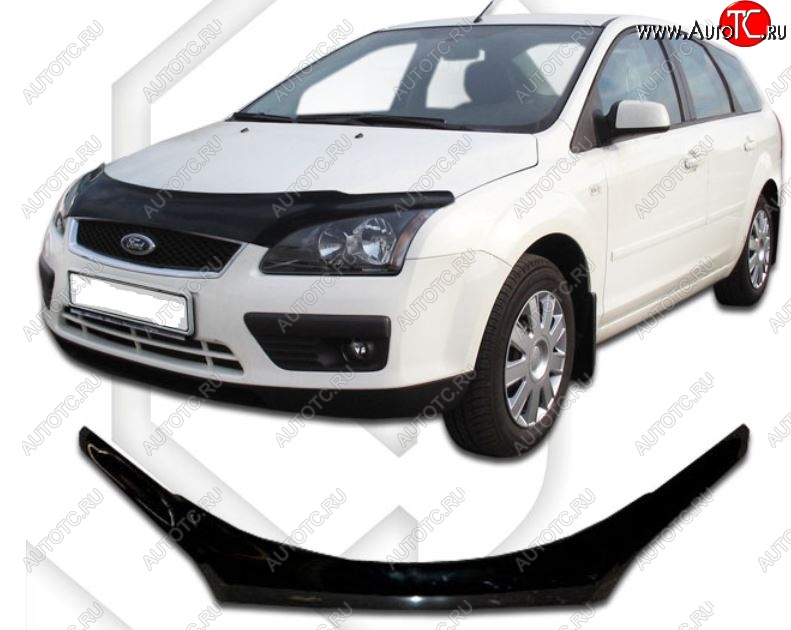 2 499 р. Дефлектор капота CA-Plastiс exclusive  Ford Focus  2 (2004-2008)  седан дорестайлинг, универсал дорестайлинг, хэтчбэк 3 дв. дорестайлинг, хэтчбэк 5 дв. дорестайлинг (Classic черный, Без надписи)  с доставкой в г. Владивосток