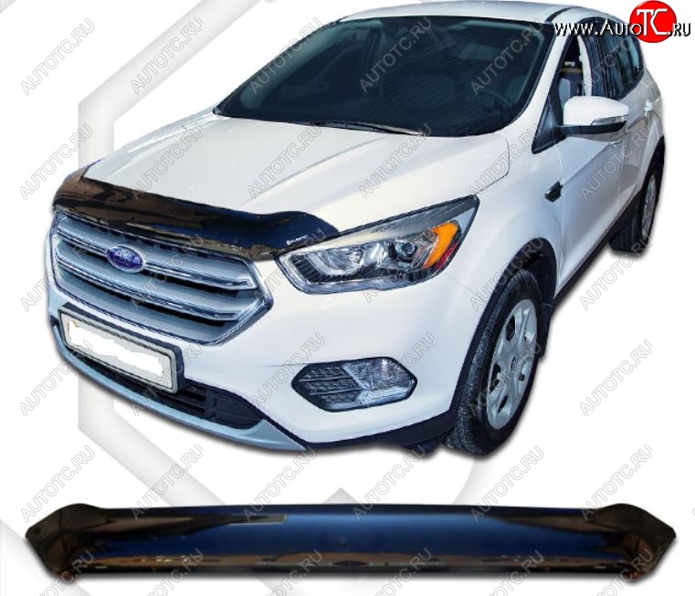 2 099 р. Дефлектор капота CA-Plastic  Ford Kuga  2 (2016-2019) рестайлинг (Classic черный, Без надписи)  с доставкой в г. Владивосток