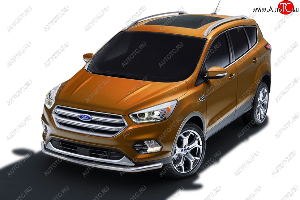 9 999 р. Защита заднего бампера Slitkoff (d57)  Ford Kuga  2 (2016-2019) рестайлинг (Нержавейка, Полированная)  с доставкой в г. Владивосток