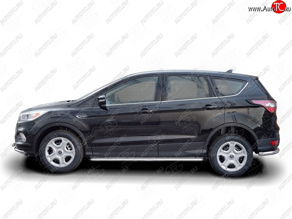 26 999 р. Порожки для ног (Ø42) SLITKOFF  Ford Kuga  2 (2016-2019) рестайлинг (лист - алюминий, профиль - нержавейка)  с доставкой в г. Владивосток