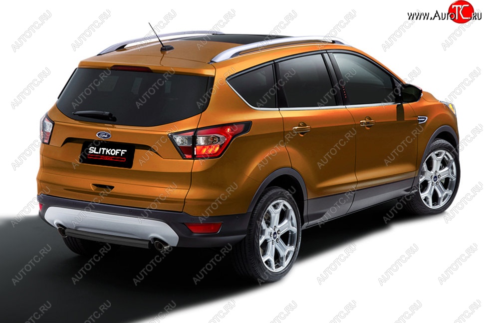 4 549 р. Защита заднего бампера Slitkoff (d57, короткая)  Ford Kuga  2 (2016-2019) рестайлинг (Сталь с полимерным покрытием. Цвет: чёрный)  с доставкой в г. Владивосток