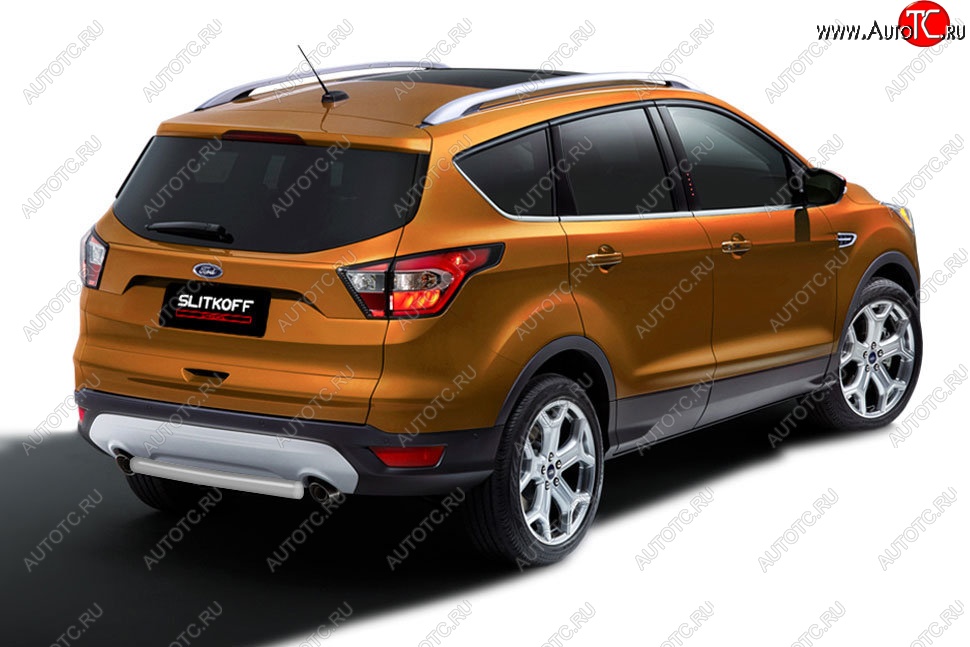 4 549 р. Защита заднего бампера Slitkoff (d57, короткая)  Ford Kuga  2 (2016-2019) рестайлинг (Сталь с полимерным покрытием. Цвет: серебристый)  с доставкой в г. Владивосток