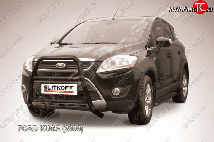 20 449 р. Кенгурятник d57 Slitkoff (высокий, с перемычками)  Ford Kuga  1 (2008-2013) (Цвет: серебристый)  с доставкой в г. Владивосток